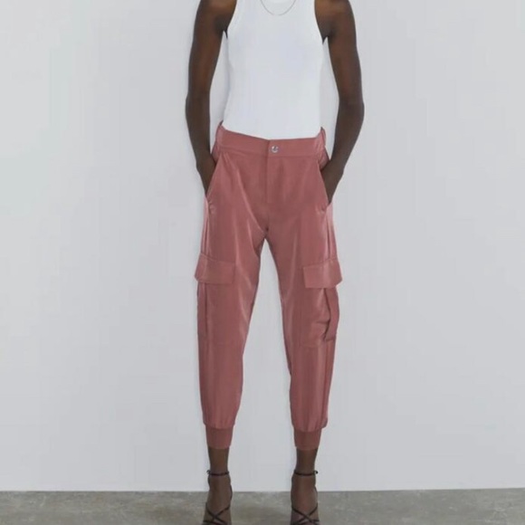 Zara dark mauve fluid cargo joggers. #zara #comfy - Picture 2 of 7